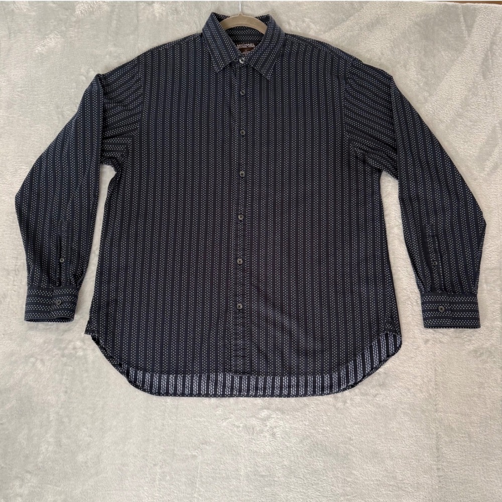 Michael Kors‎ Men's L Long Sleeve Button Front Shirt Blue Geometric Print Cotton